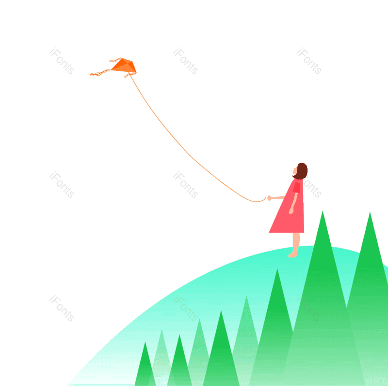 风筝图片,放风筝元素,山水PNG,卡通女孩免抠素材